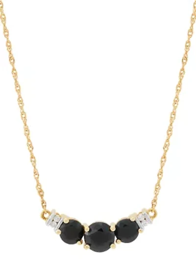 Three Stone Onyx and Diamond Accent Necklace in 10K Yellow Gold