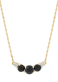 Three Stone Onyx and Diamond Accent Necklace in 10K Yellow Gold
