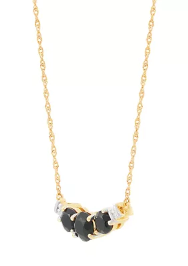 Three Stone Onyx and Diamond Accent Necklace in 10K Yellow Gold
