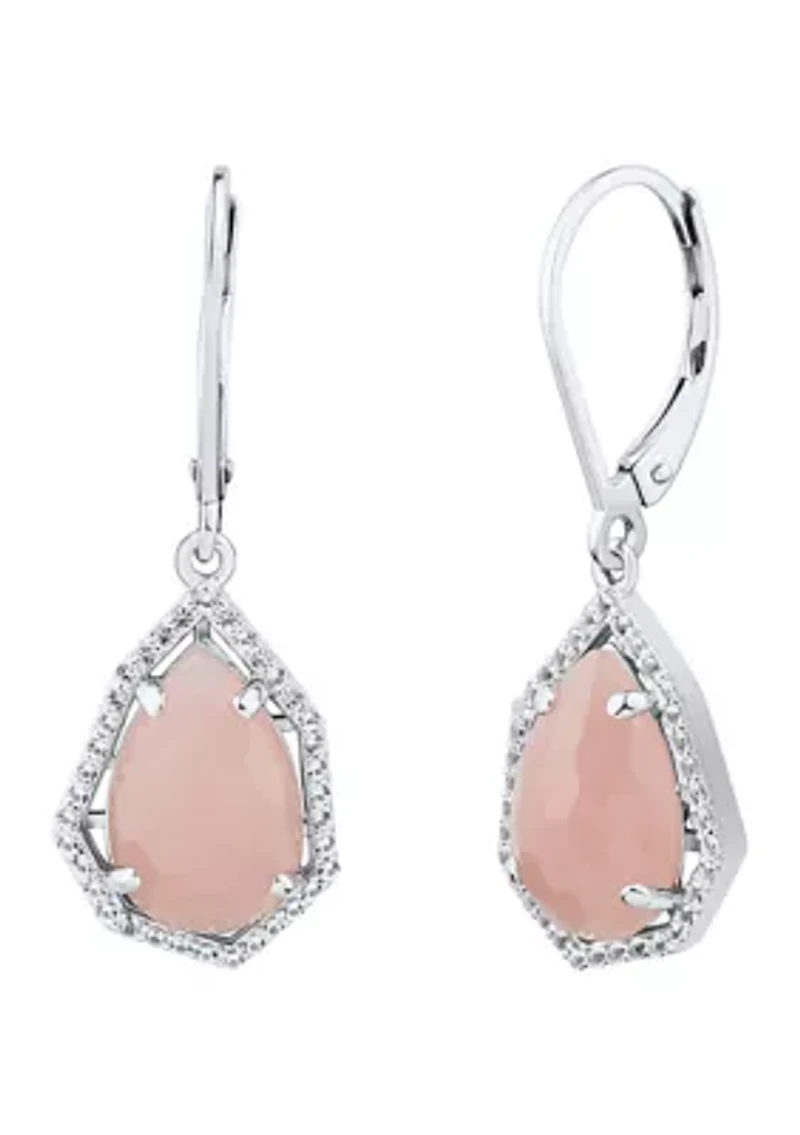 Guava Quartz and White Topaz Earrings in Sterling Silver