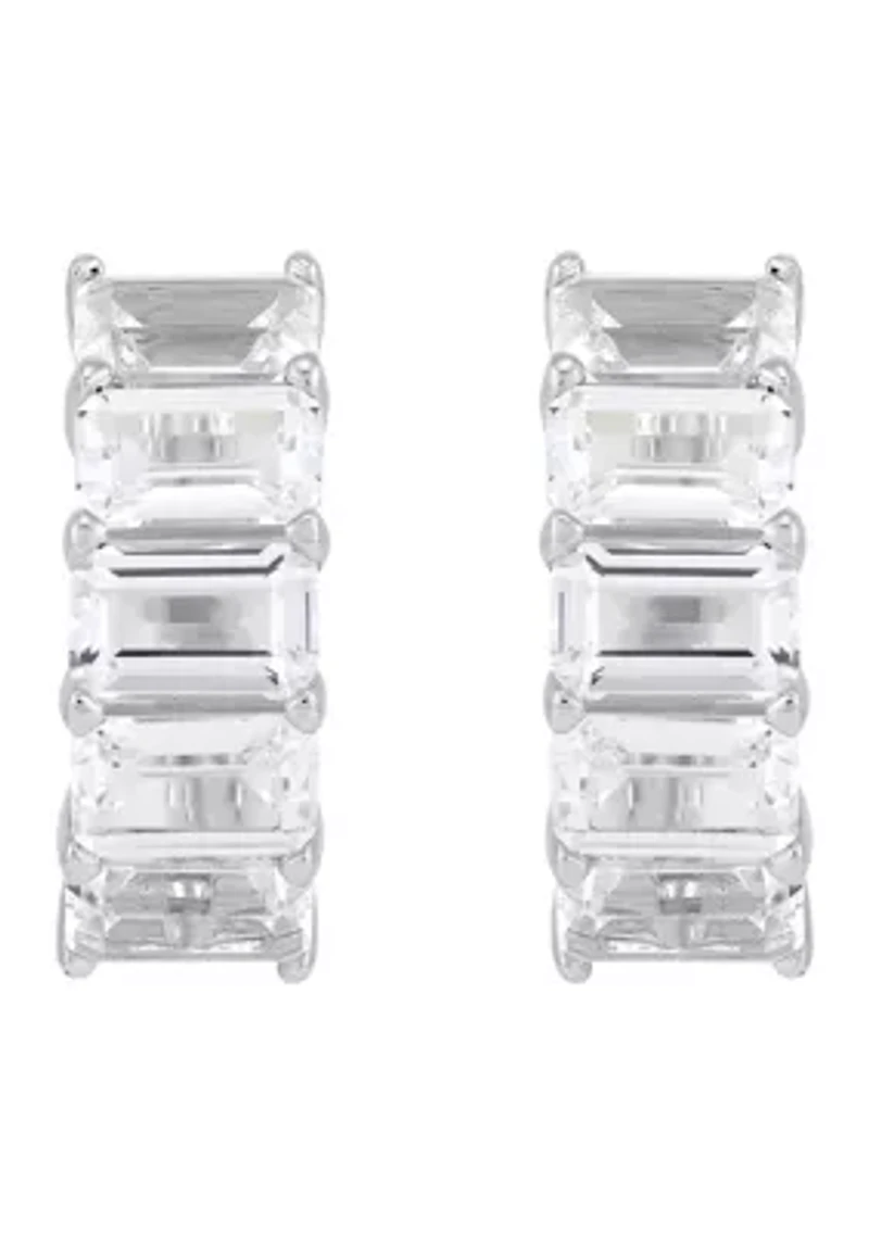 Lab Created White Sapphire Huggie Hoop Earrings in Sterling Silver