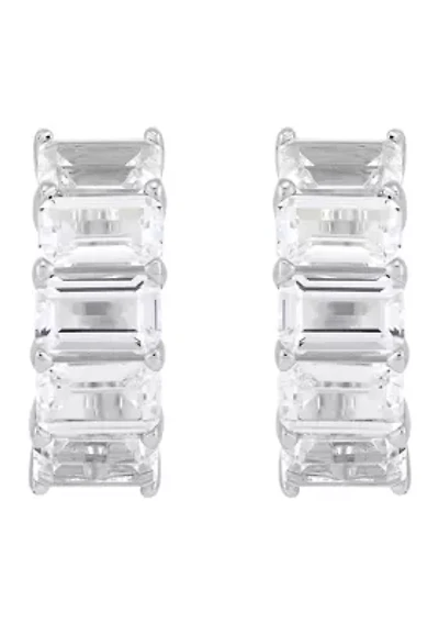 Lab Created White Sapphire Huggie Hoop Earrings in Sterling Silver