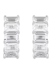 Lab Created White Sapphire Huggie Hoop Earrings in Sterling Silver