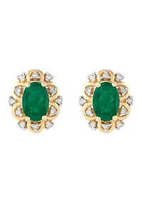 Emerald and Diamond Accent Stud Earrings in 10K Yellow Gold