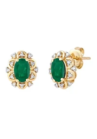 Emerald and Diamond Accent Stud Earrings in 10K Yellow Gold