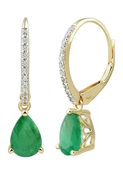 1/10 ct. t.w. Diamond and Emerald Earrings in 14K Yellow Gold