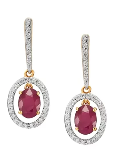 Ruby and 1/4 ct. t.w. Diamond Dangle Earrings in 10K Yellow Gold
