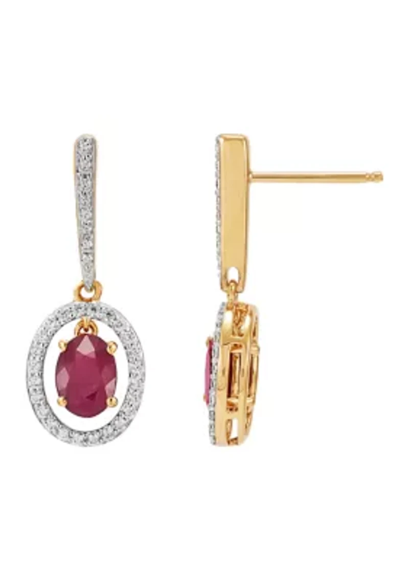 Ruby and 1/4 ct. t.w. Diamond Dangle Earrings in 10K Yellow Gold