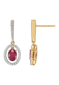 Ruby and 1/4 ct. t.w. Diamond Dangle Earrings in 10K Yellow Gold