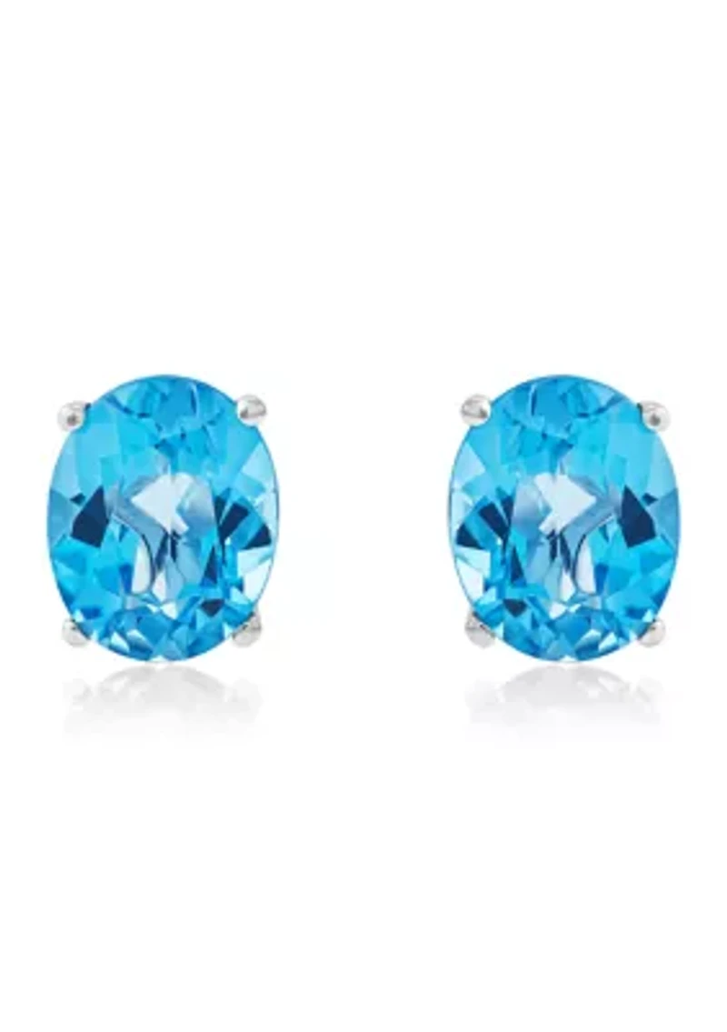 Swiss Blue Topaz Stud Earrings in 14K White Gold