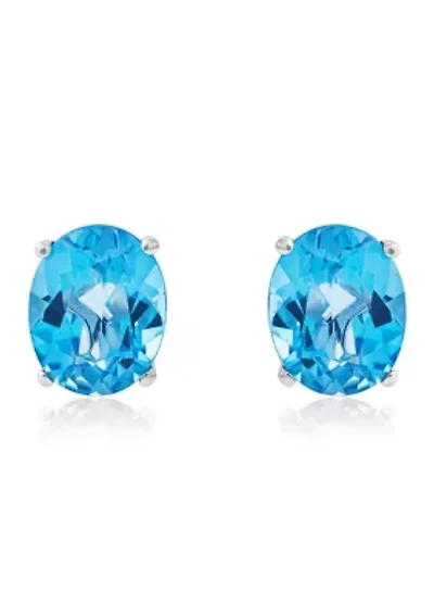 Swiss Blue Topaz Stud Earrings in 14K White Gold