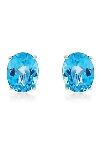 Swiss Blue Topaz Stud Earrings in 14K White Gold