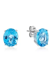 Swiss Blue Topaz Stud Earrings in 14K White Gold