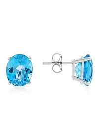 Swiss Blue Topaz Stud Earrings in 14K White Gold