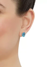 Swiss Blue Topaz Stud Earrings in 14K White Gold