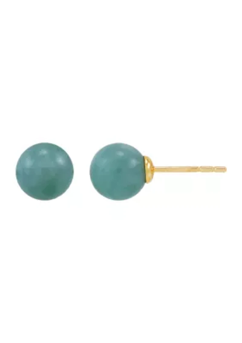 Round Natural Jade Stud Earrings in 10K Yellow Gold