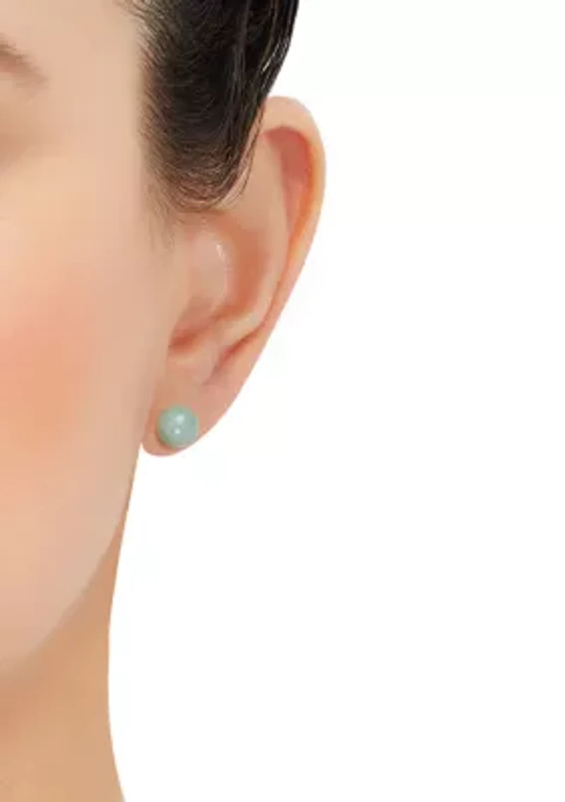 Round Natural Jade Stud Earrings in 10K Yellow Gold