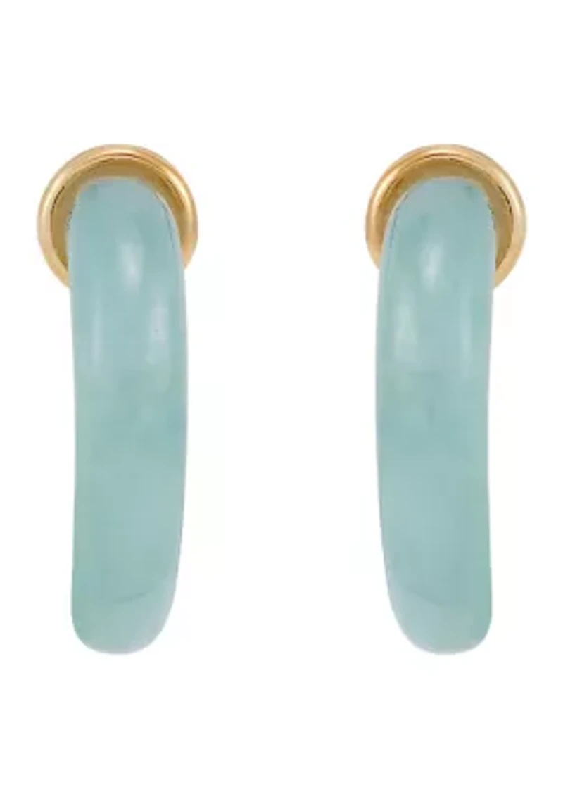 Natural Jade Hoop Earrings in 10K Yellow Gold