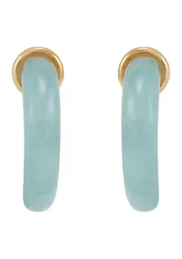 Natural Jade Hoop Earrings in 10K Yellow Gold