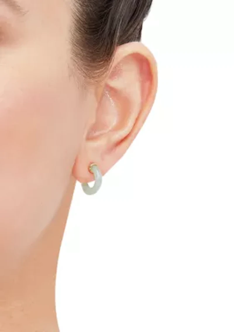 Natural Jade Hoop Earrings in 10K Yellow Gold
