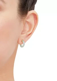 Natural Jade Hoop Earrings in 10K Yellow Gold