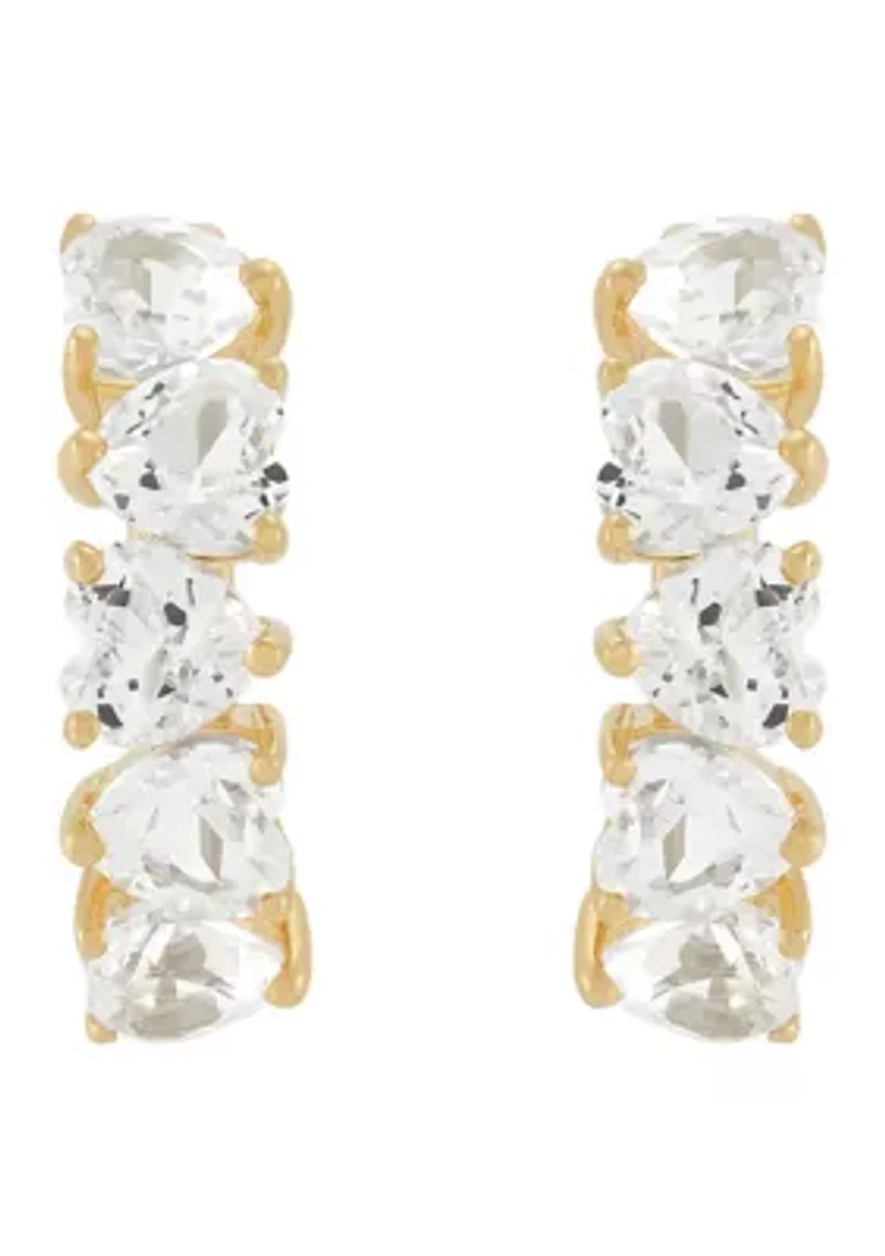 Lab Grown White Sapphire Hoop Earrings in Gold Over Silver