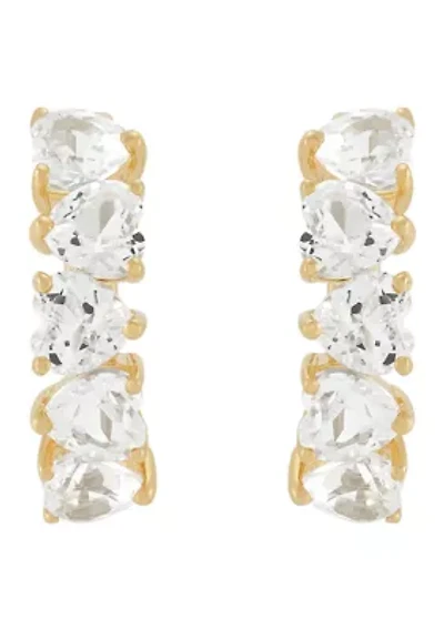 Lab Grown White Sapphire Hoop Earrings in Gold Over Silver