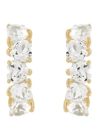 Lab Grown White Sapphire Hoop Earrings in Gold Over Silver