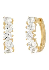 Lab Grown White Sapphire Hoop Earrings in Gold Over Silver