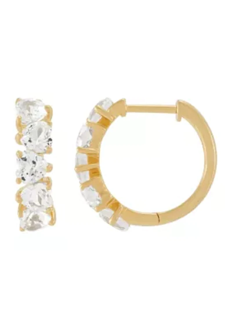 Lab Grown White Sapphire Hoop Earrings in Gold Over Silver