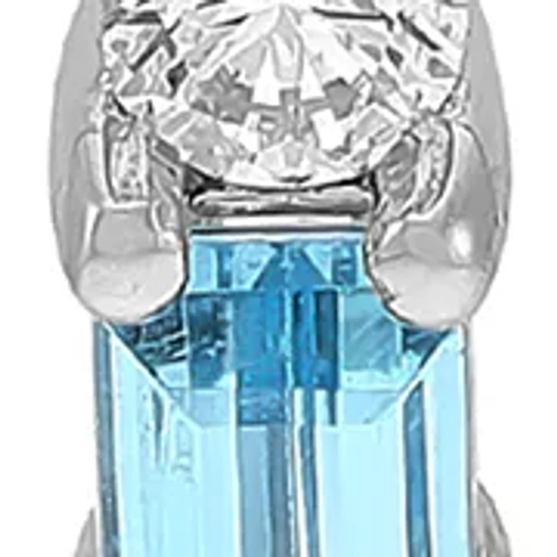 Diamond Accent and Swiss Blue Topaz Hoop Earrings in 14K White Gold