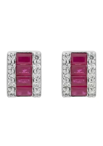 1/5 ct. t.w. Diamond and Ruby Earrings in 10K White Gold