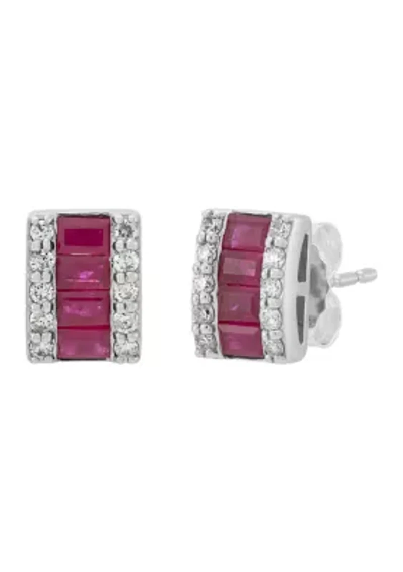 1/5 ct. t.w. Diamond and Ruby Earrings in 10K White Gold