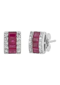 1/5 ct. t.w. Diamond and Ruby Earrings in 10K White Gold
