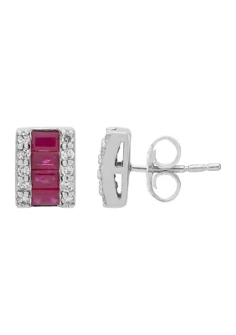 1/5 ct. t.w. Diamond and Ruby Earrings in 10K White Gold