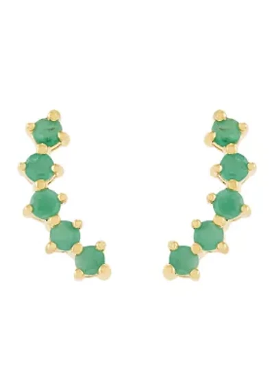 Emerald Climner Earrings in 14K Yellow Gold