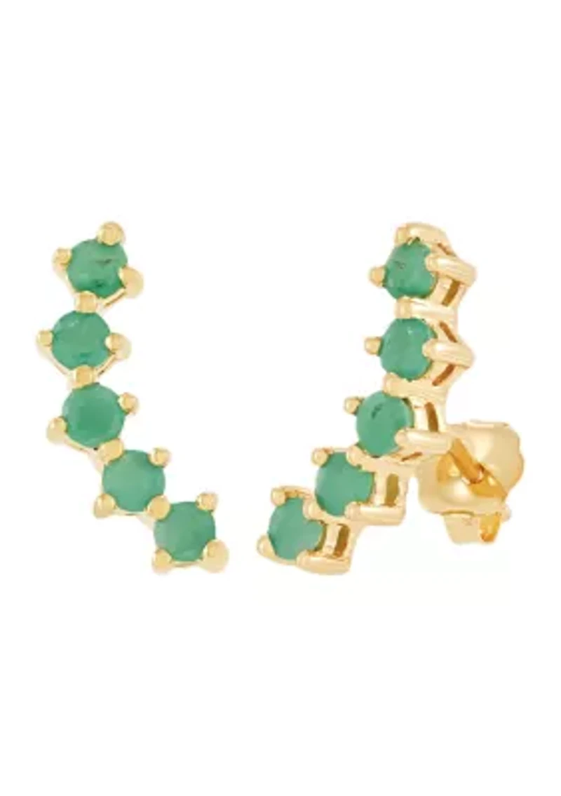 Emerald Climner Earrings in 14K Yellow Gold