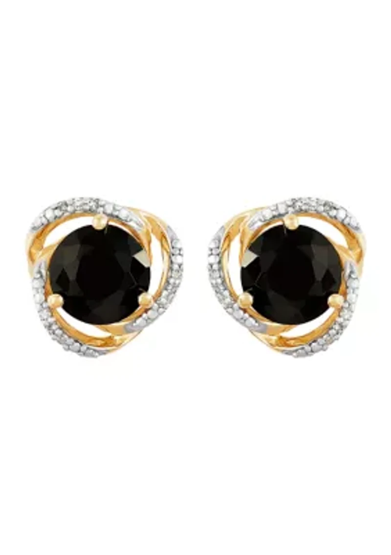 1/10 ct. t.w. Diamond and Onyx Stud Earrings in 10K Yellow Gold