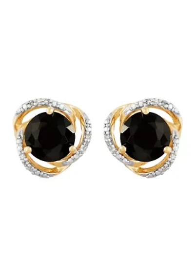 1/10 ct. t.w. Diamond and Onyx Stud Earrings in 10K Yellow Gold