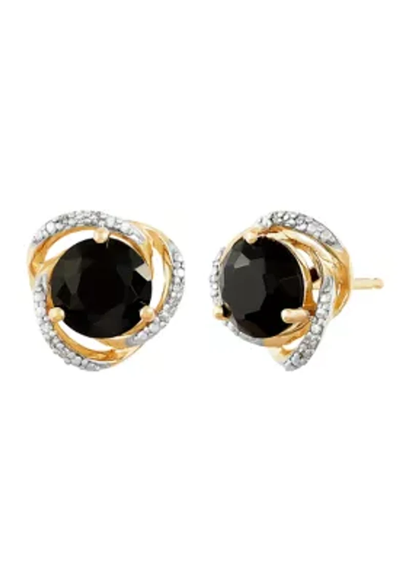 1/10 ct. t.w. Diamond and Onyx Stud Earrings in 10K Yellow Gold