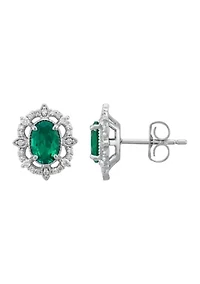 Diamond and Emerald Stud Earrings in 14K White Gold