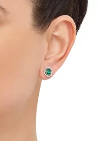 Diamond and Emerald Stud Earrings in 14K White Gold