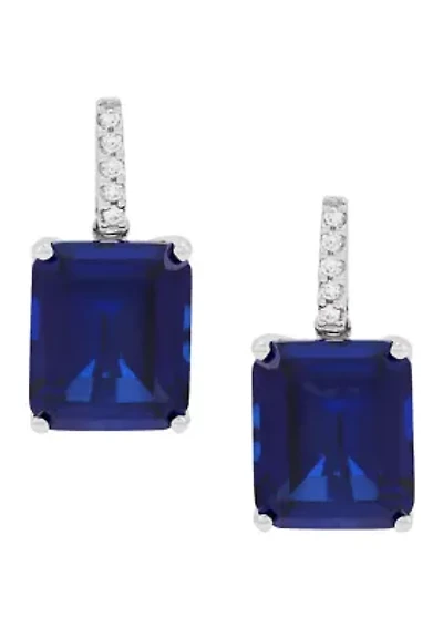 1/10 ct. t.w. Lab Grown Sapphire and Diamond Earrings in 14K White Gold