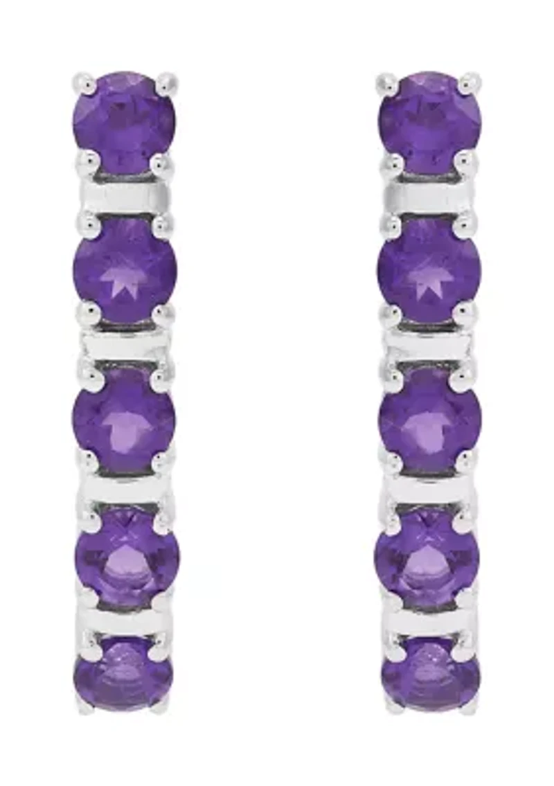 Amethyst Hoop Earrings in Sterling Silver