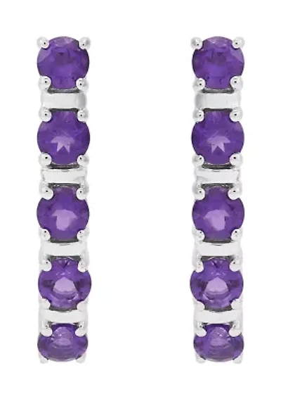 Amethyst Hoop Earrings in Sterling Silver