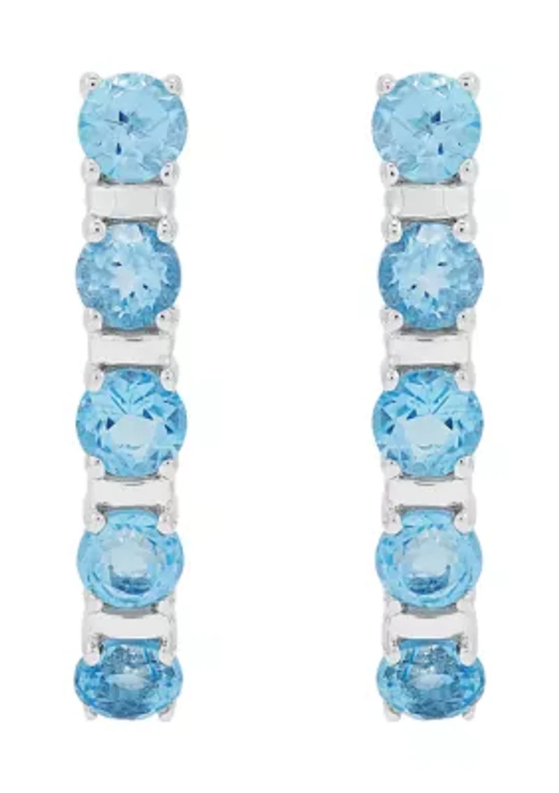 Blue Topaz Hoop Earrings in Sterling Silver