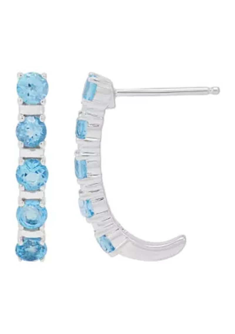 Blue Topaz Hoop Earrings in Sterling Silver