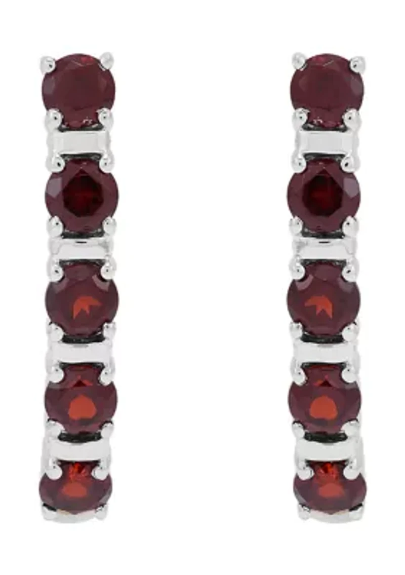 Garnet Hoop Earrings in Sterling Silver