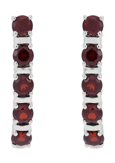 Garnet Hoop Earrings in Sterling Silver