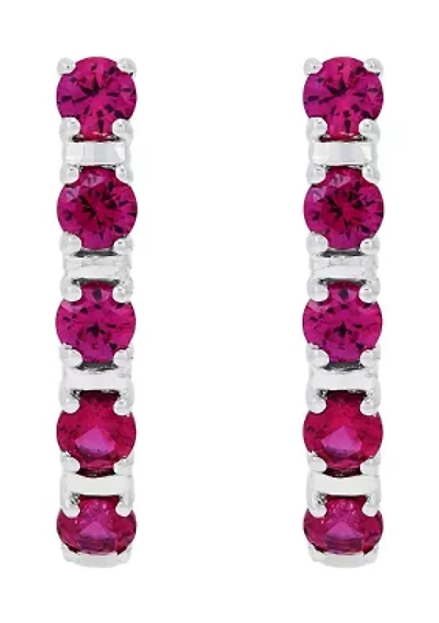 Lab Created  Ruby Hoop Earrings in Sterling SIiver